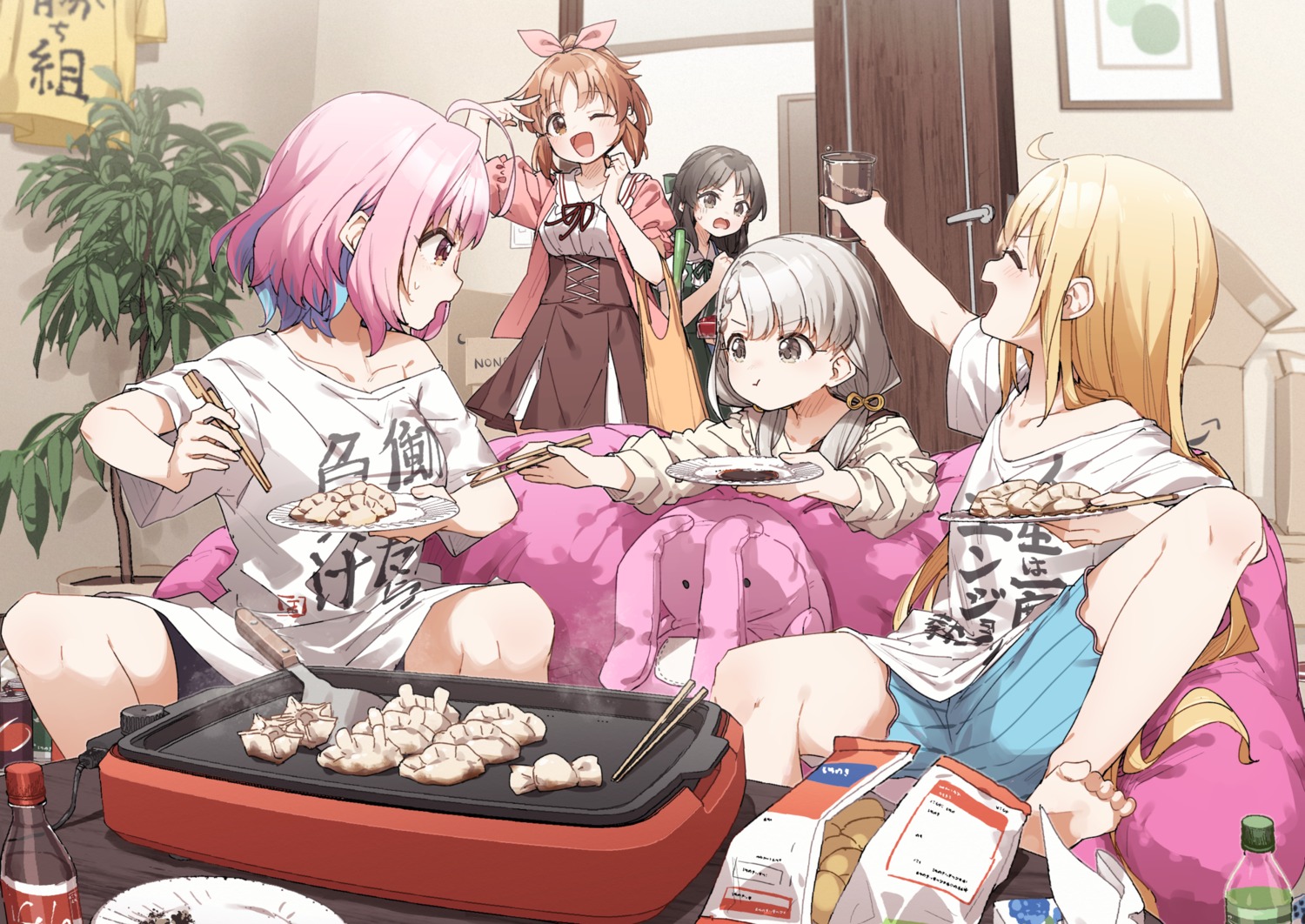 abe_nana, dress, futaba_anzu, hisakawa_nagi, kusaka_shi, no_bra, tachibana_arisu, the_idolm@ster