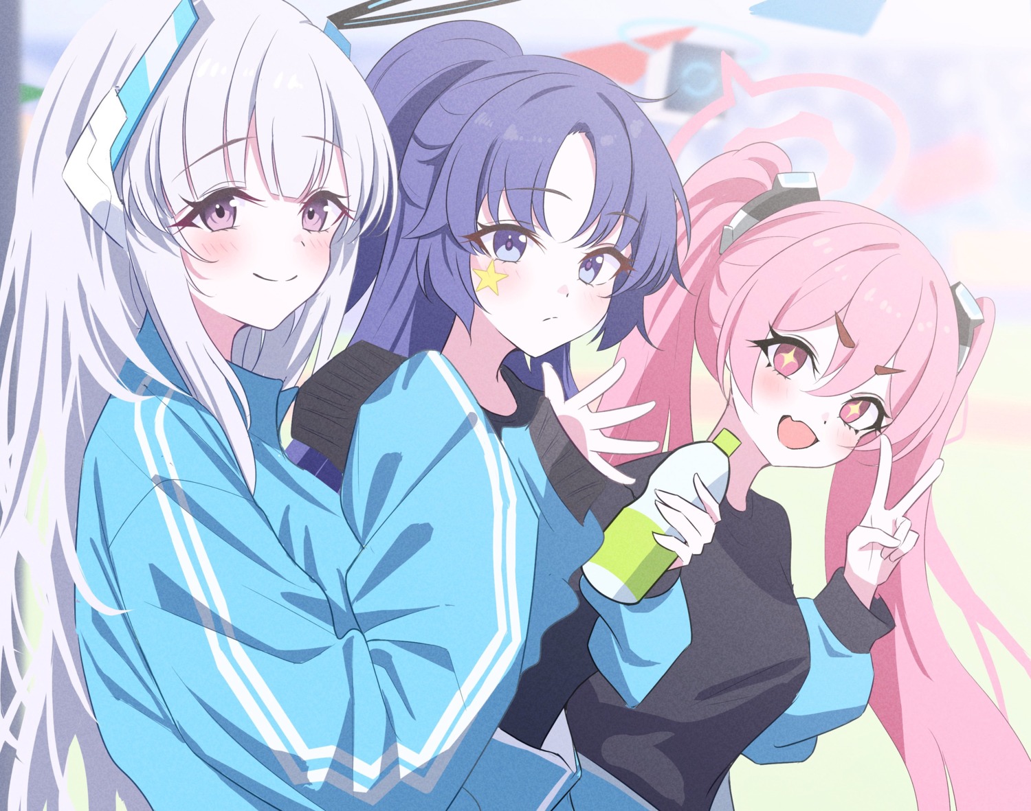 blue_archive, gym_uniform, halo, hayase_yuuka, kurosaki_koyuki, nano_(blueoekaki), tattoo, ushio_noa