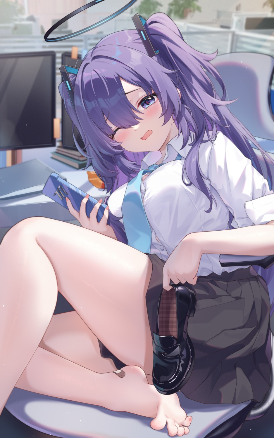 bandaid, blue_archive, feet, halo, hayase_yuuka, kuroida, seifuku