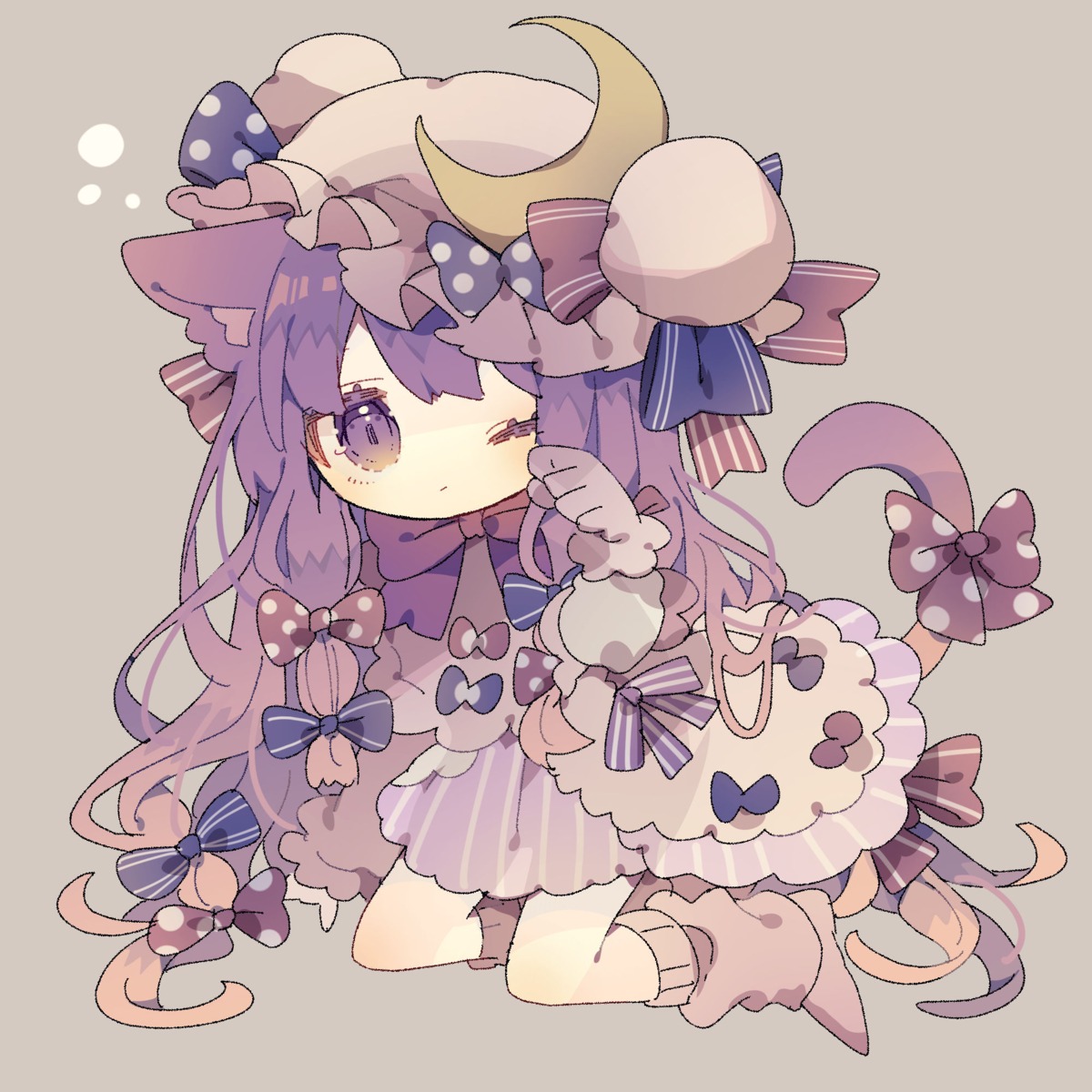 animal_ears, chibi, dress, nekomimi, niko_rashika, patchouli_knowledge, tail, touhou