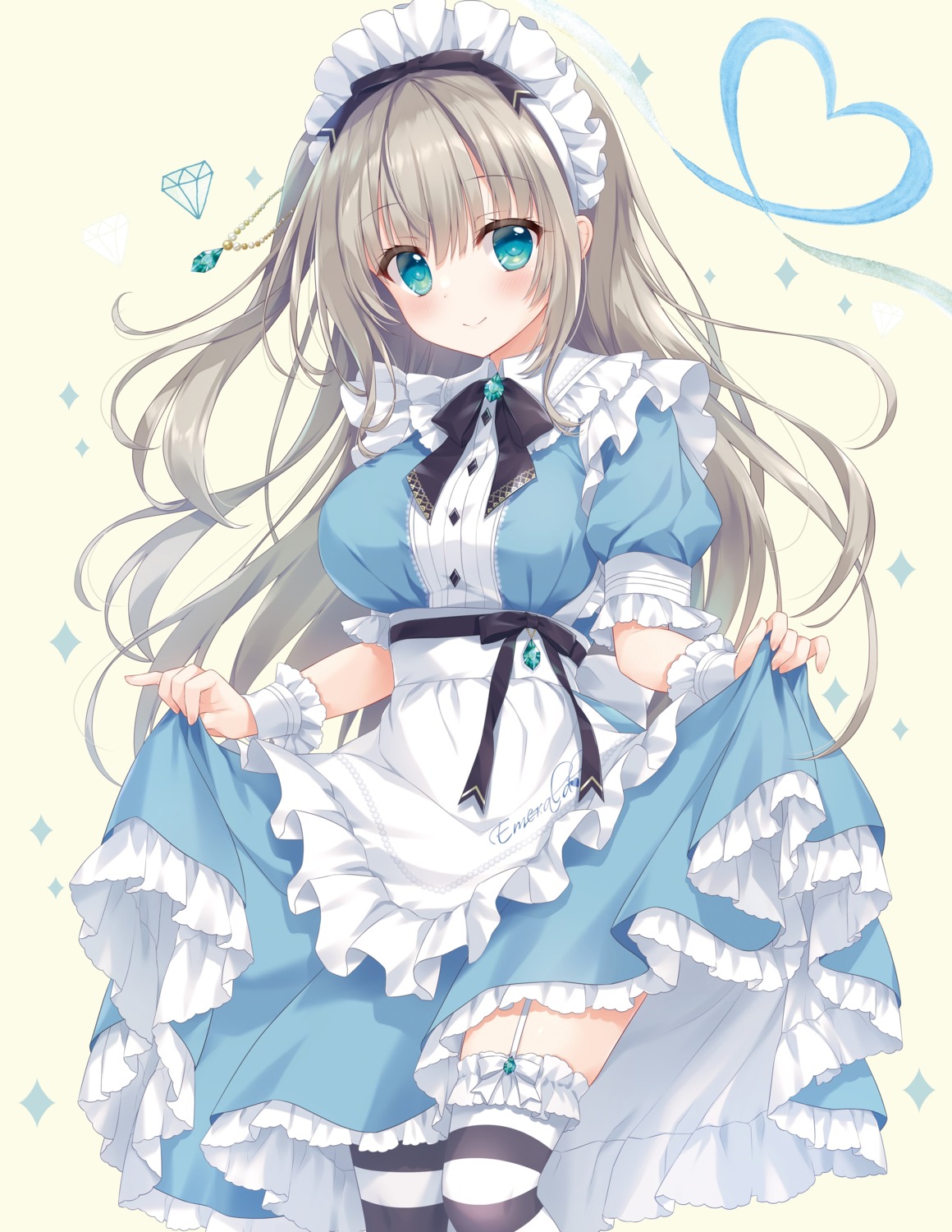 ameto_yuki, detexted, emerald_(ameto_yuki), garter, maid, skirt_lift, stockings, thighhighs
