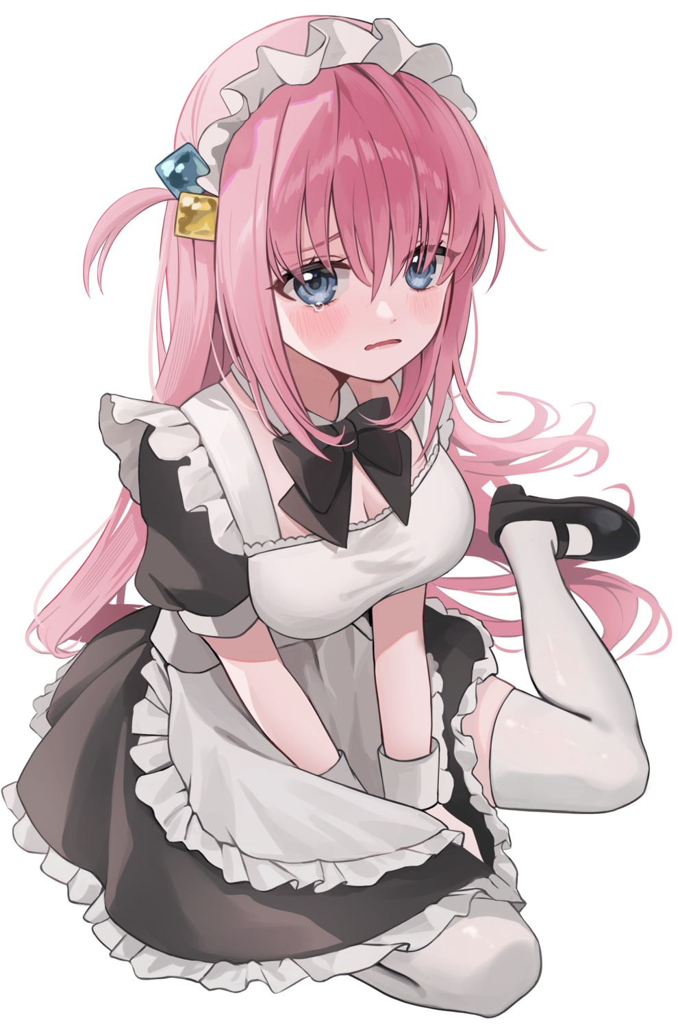 bocchi_the_rock!, cleavage, gotou_hitori, maid, rounizm, thighhighs