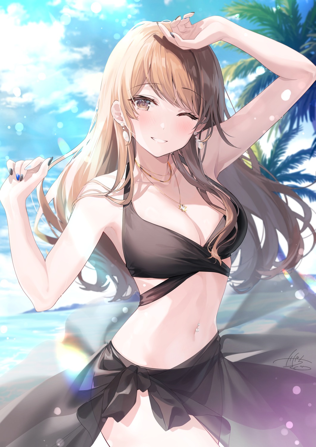 bikini, kagachi_saku, see_through, skirt_lift, swimsuits