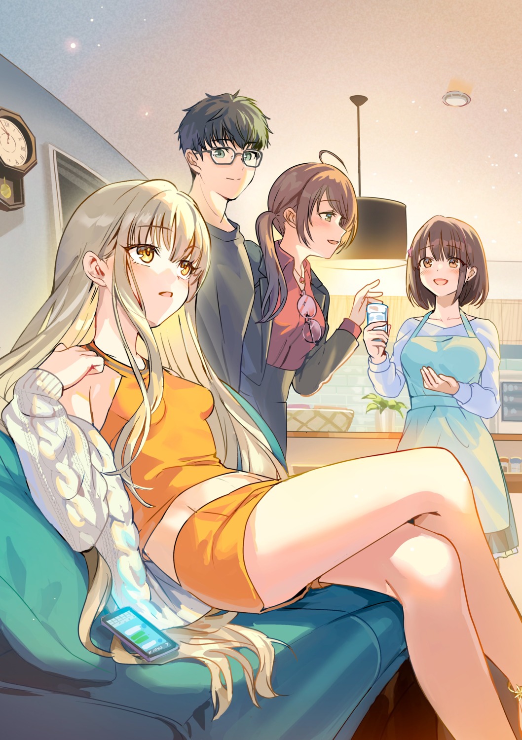 business_suit, class_no_yuutousei_wo_"imouto"_ni_suru_yakusoku_wo_shita._douyara_ippai_amaetai_rashii., kakogawa_ao, kakogawa_kizuna, kakogawa_yukari, megane, sweater, takato_ryuuki