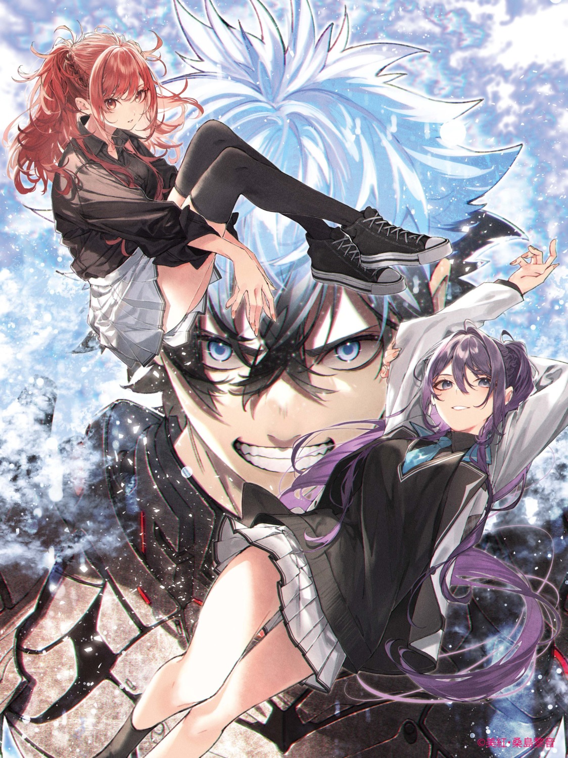 armor, isekai_de_cheat_skill_wo_te_ni_shita_ore_wa_genjitsu_sekai_wo_mo_musou_suru, kanzaki_rin, kazama_kaede, kuwashima_rein, seifuku, skirt_lift, sweater