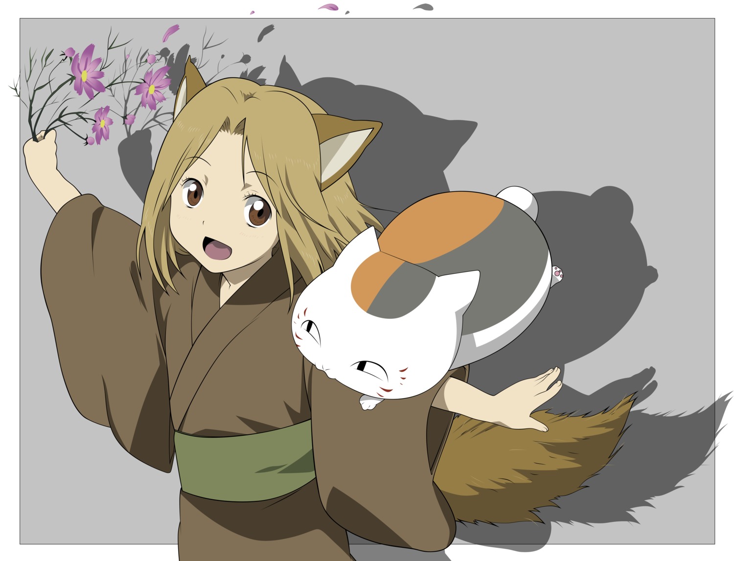 animal_ears, kitsune, kogitsune, natsume_yuujinchou, nyanko, silhouette, tail, vector_trace