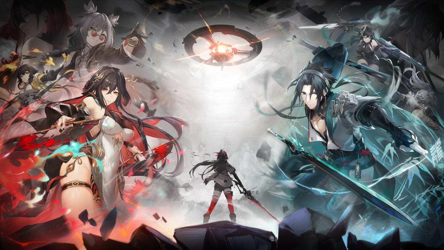 aether_gazer, asian_clothes, garter, jinwu, lingguang_(aether_gazer), luliang, megane, mengzhang