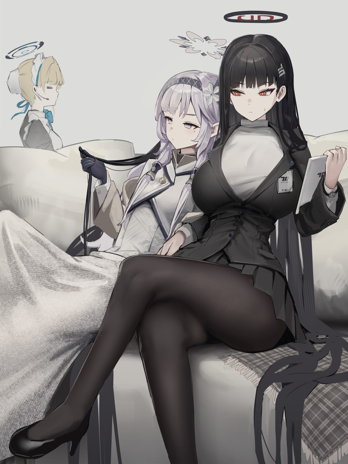 akeboshi_himari, asuma_toki, blue_archive, business_suit, halo, heels, maid, pantyhose