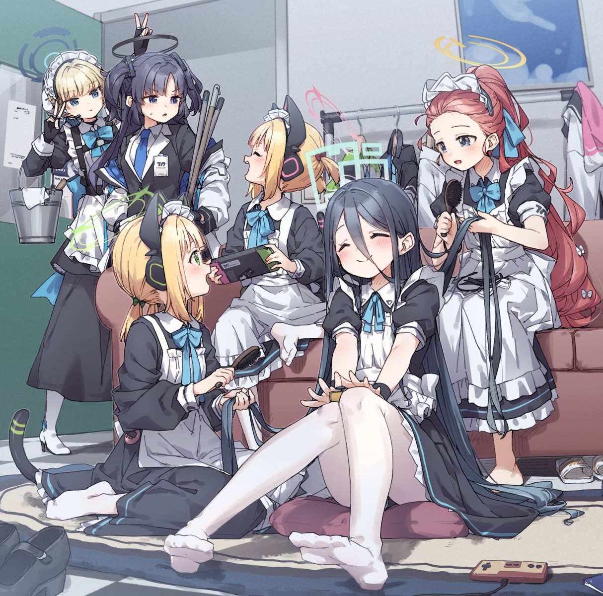 animal_ears, asuma_toki, blue_archive, halo, hanaoka_yuzu, hayase_yuuka, headphones, heels