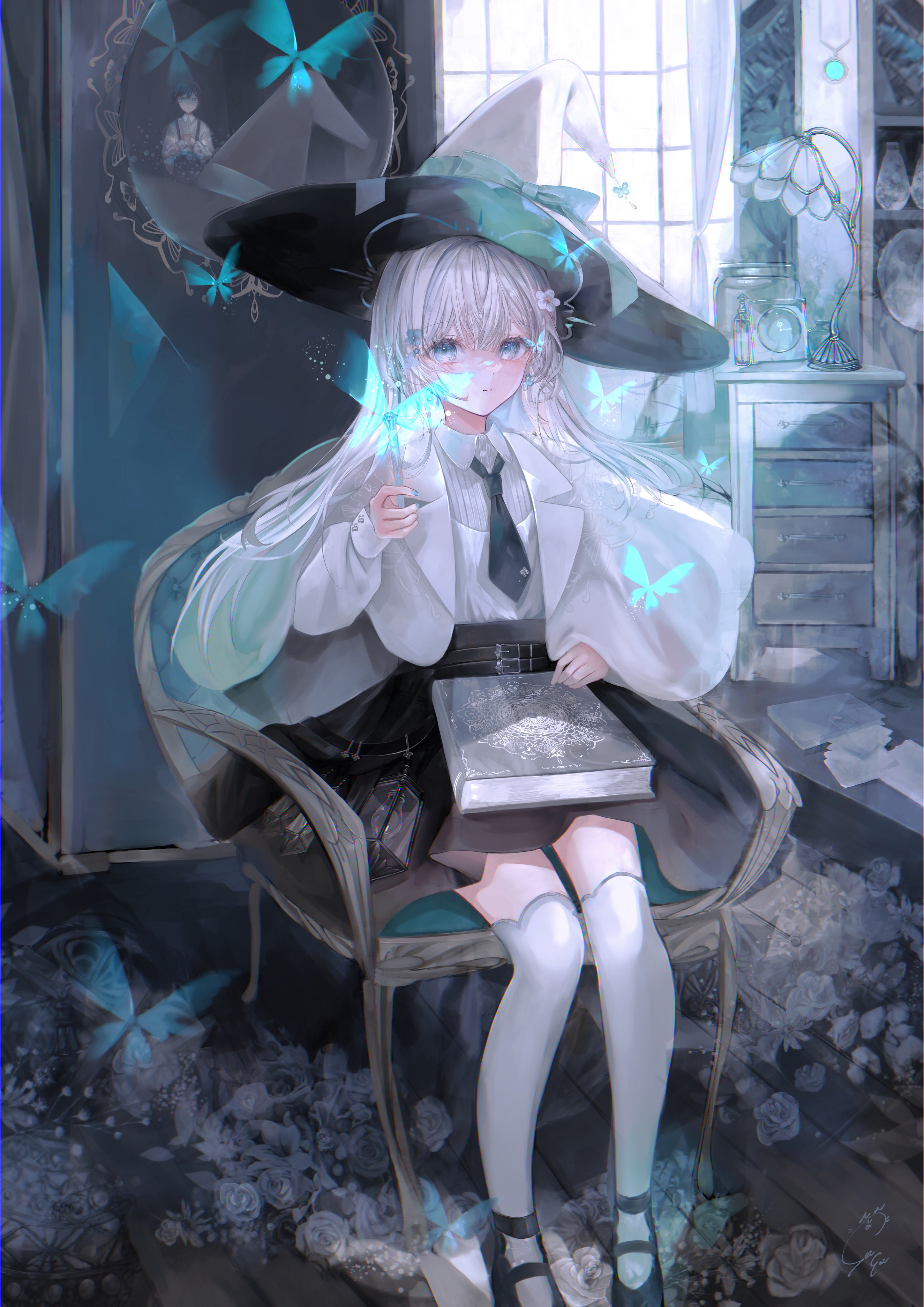 detexted, seisai, thighhighs, weapon, witch