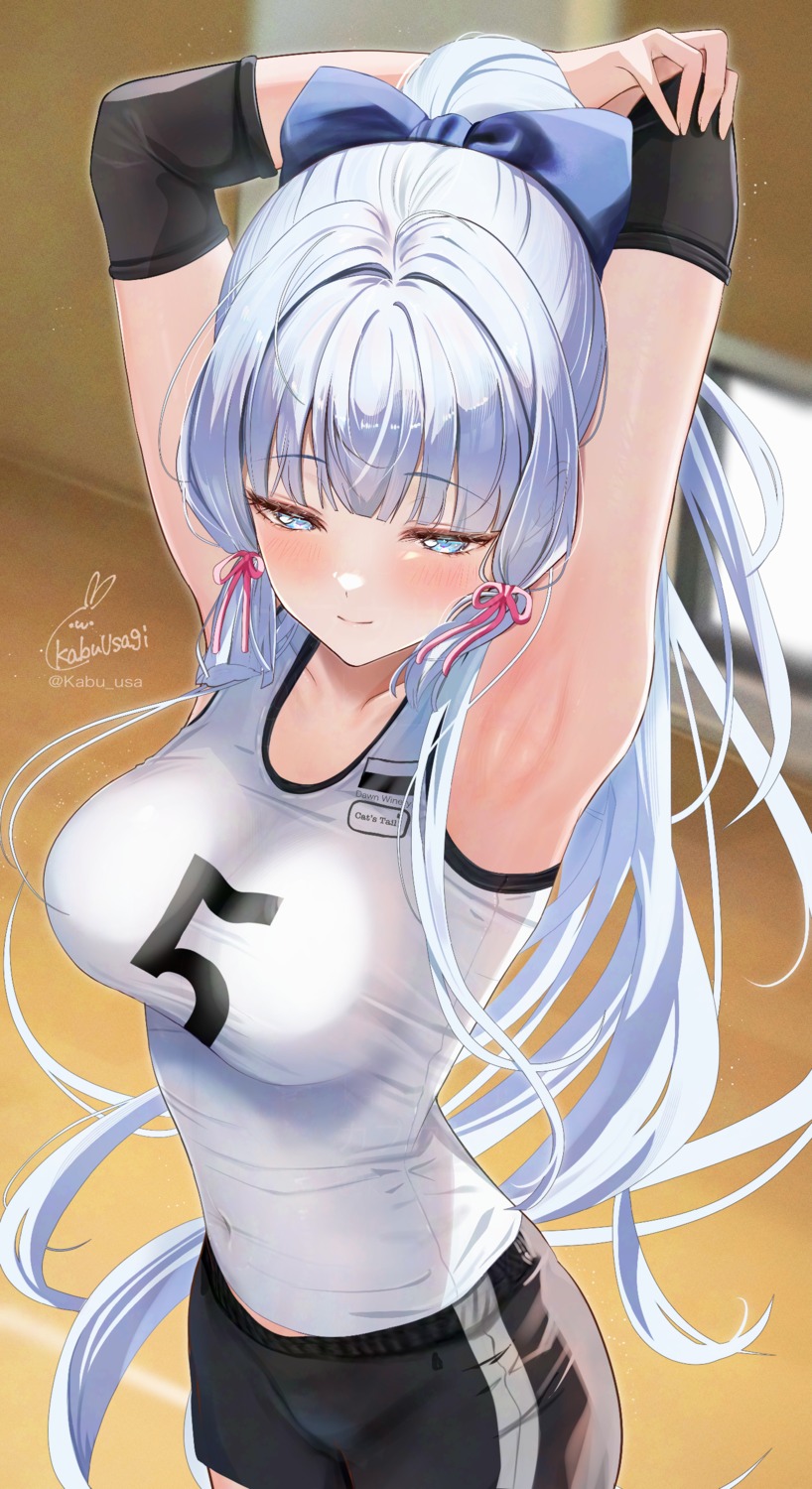 bike_shorts, genshin_impact, gym_uniform, kabu_usagi, kamisato_ayaka
