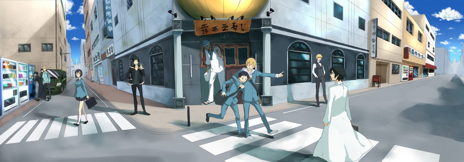 durarara!!, heiwajima_shizuo, jpeg_artifacts, kadota_kyouhei, karisawa_erika, kida_masaomi, kishitani_shinra, landscape