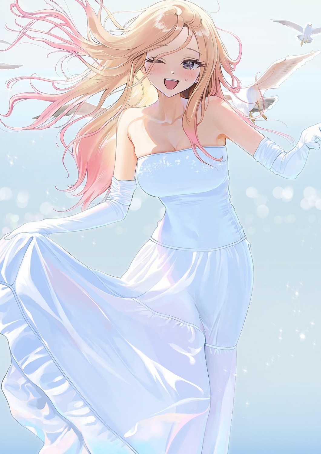 ameyame, dress, gakuen_idolm@ster, juuou_sena, no_bra, see_through, skirt_lift, the_idolm@ster