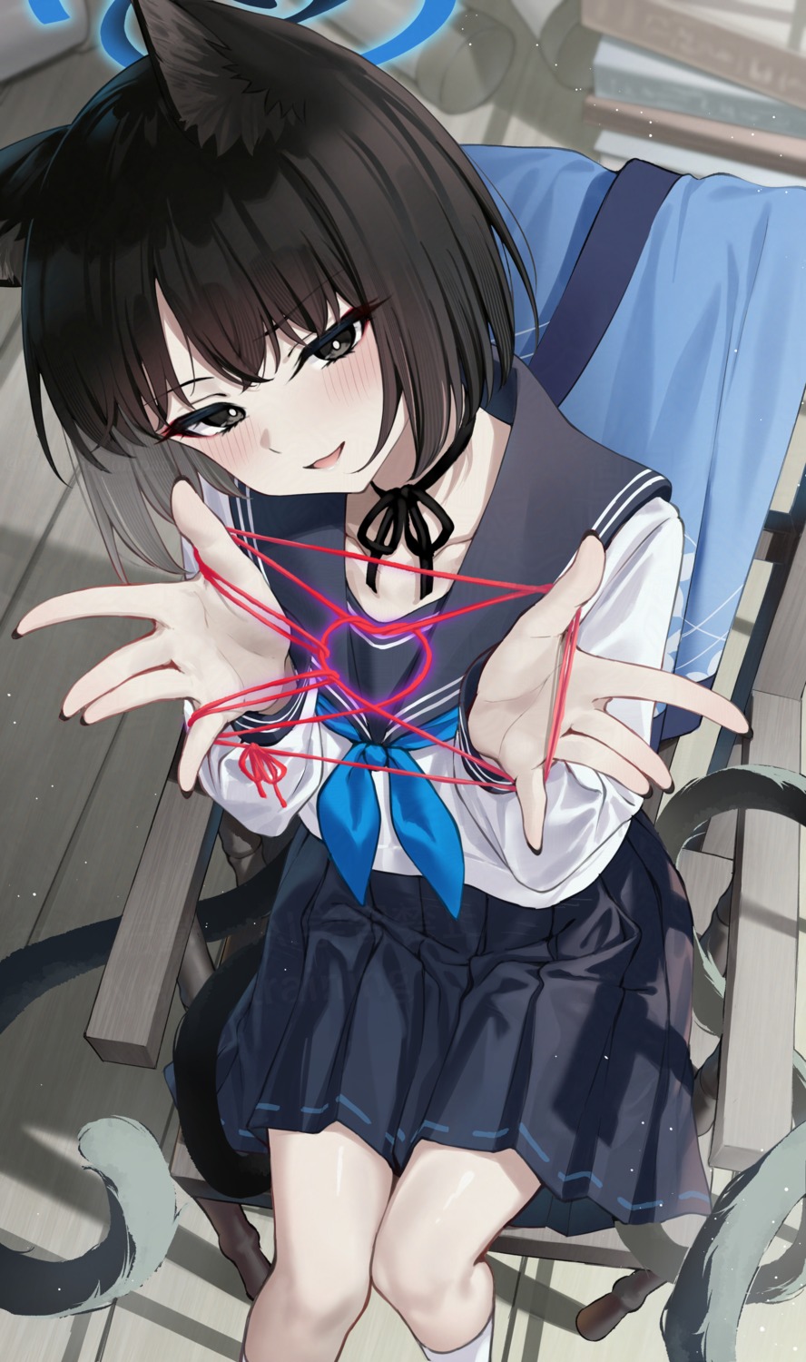 animal_ears, blue_archive, halo, kiryuu_kikyou, nekomimi, pizza_(artist), seifuku, tail