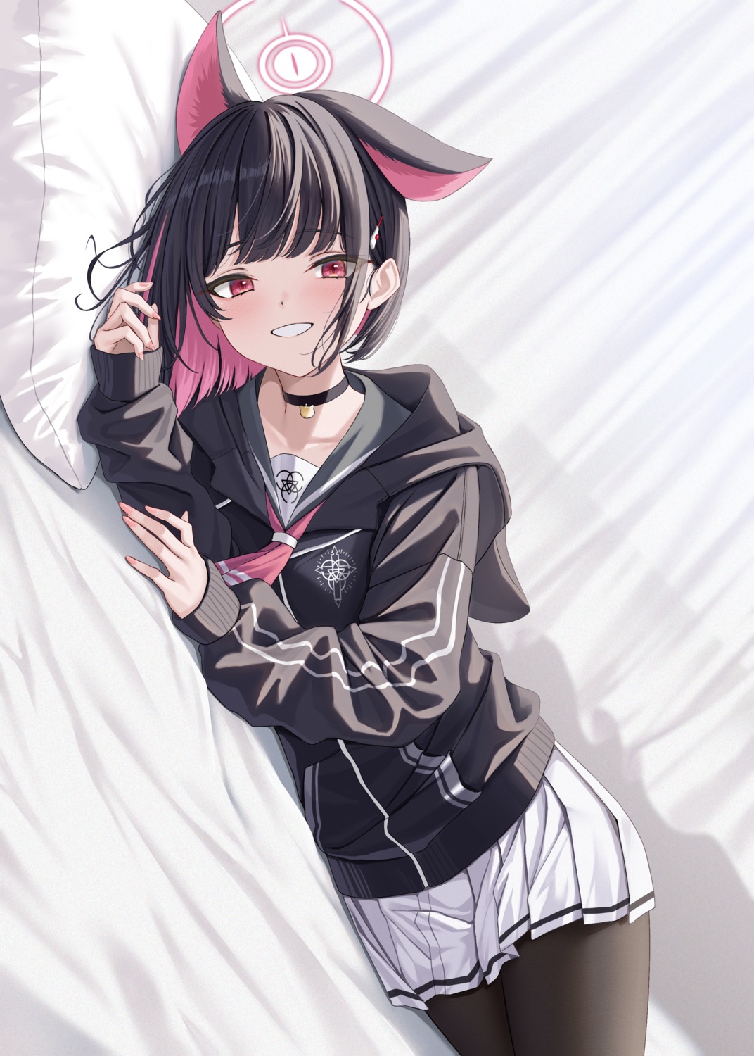 animal_ears, blue_archive, halo, kyouyama_kazusa, nekomimi, pantyhose, rama_(yu-light8), seifuku