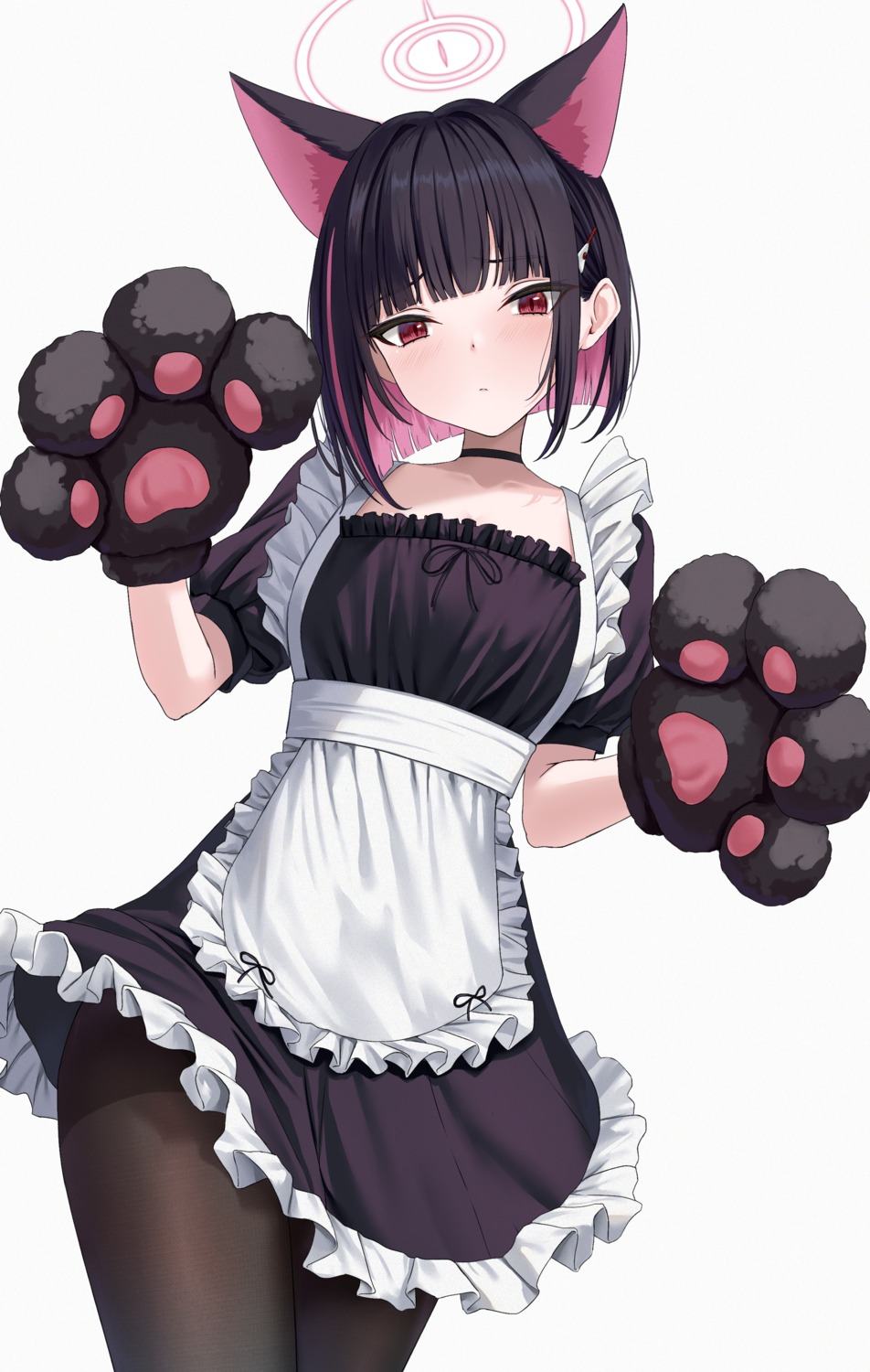 animal_ears, blue_archive, halo, kyouyama_kazusa, maid, nekomimi, pantyhose, rama_(yu-light8)