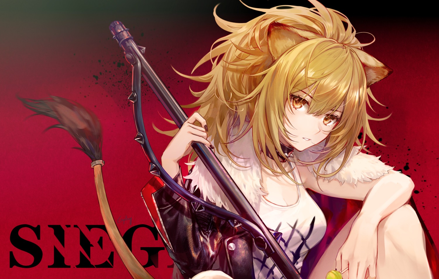 animal_ears, arknights, csyday, siege_(arknights), tail, weapon