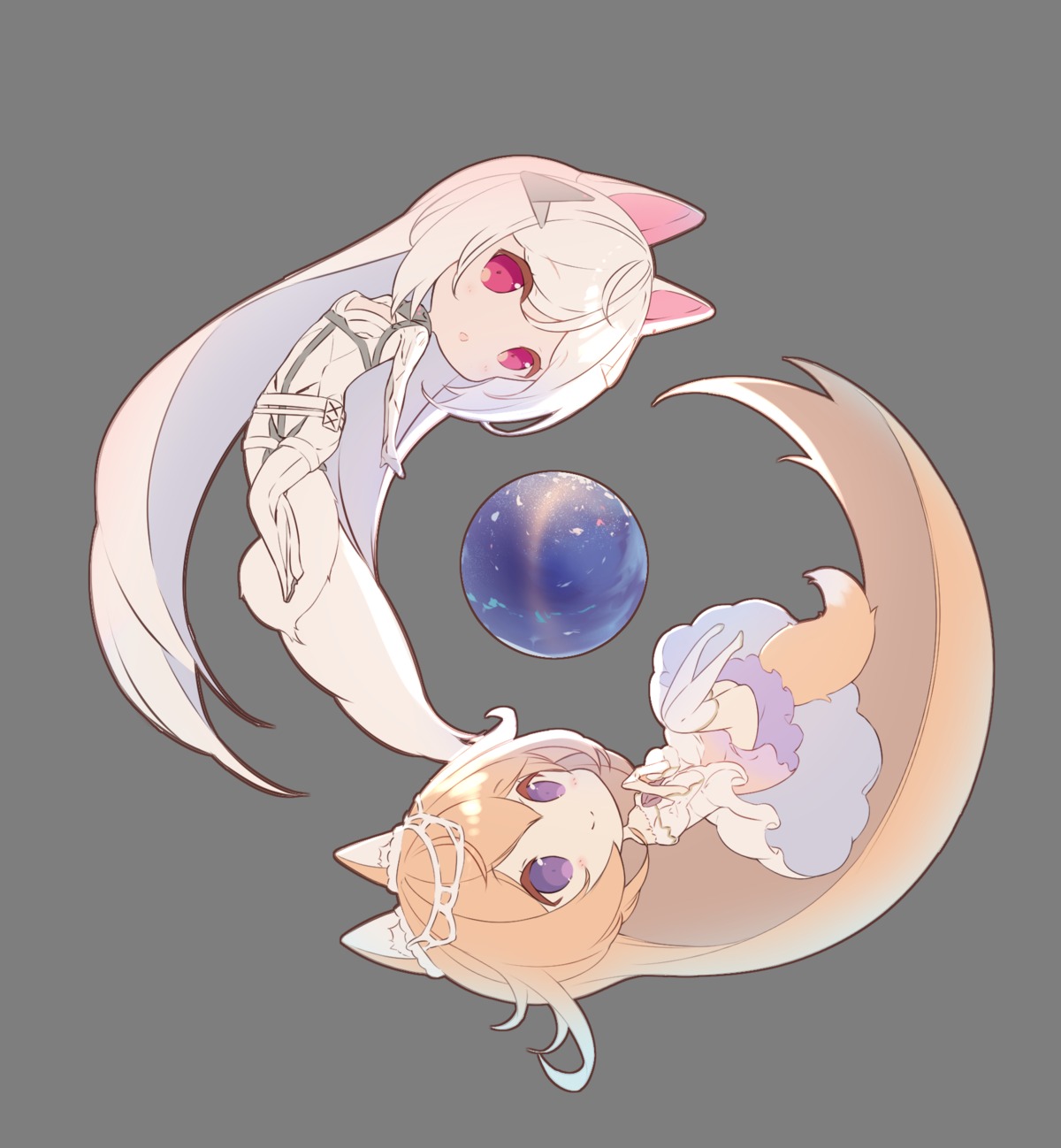 animal_ears, bodysuit, chibi, dress, kitsune, mysteria_(p19), p19, skirt_lift