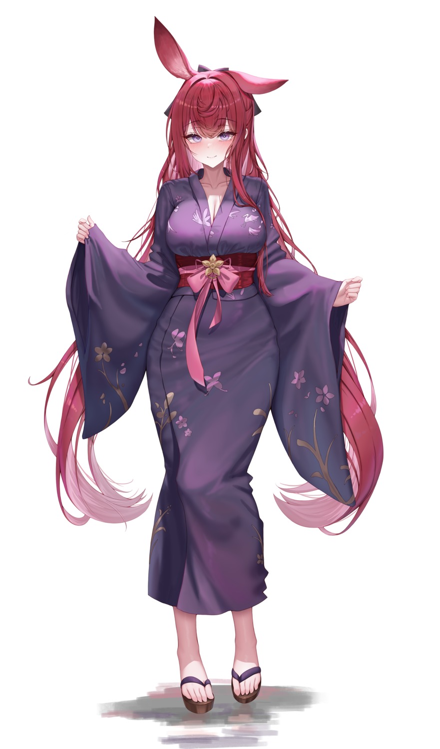 animal_ears, arknights, bunny_ears, cleavage, lilac_(k32420276), open_shirt, ray_(arknights), yukata