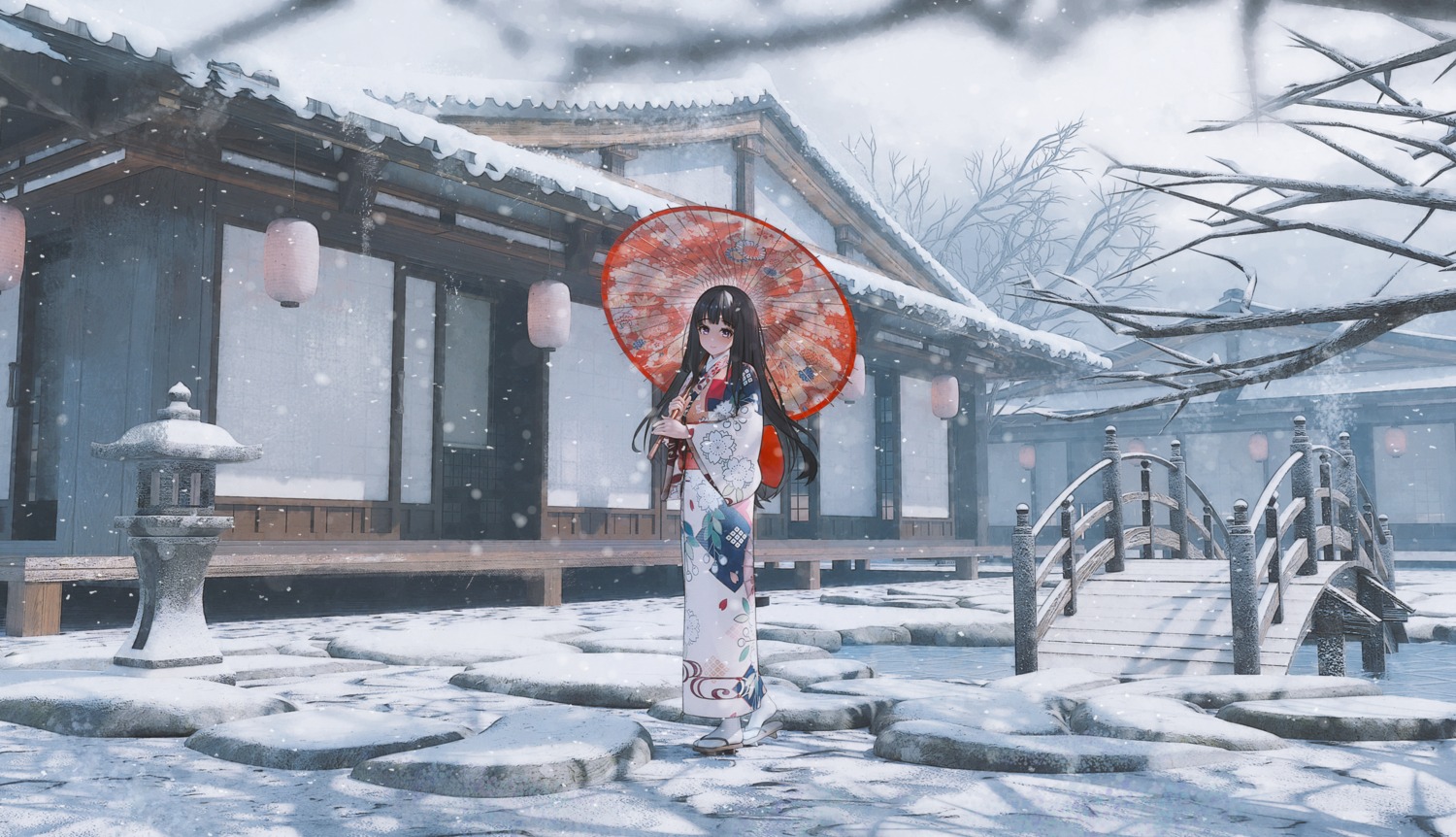 chitanda_eru, hyouka, kimono, landscape, mr_ito, umbrella