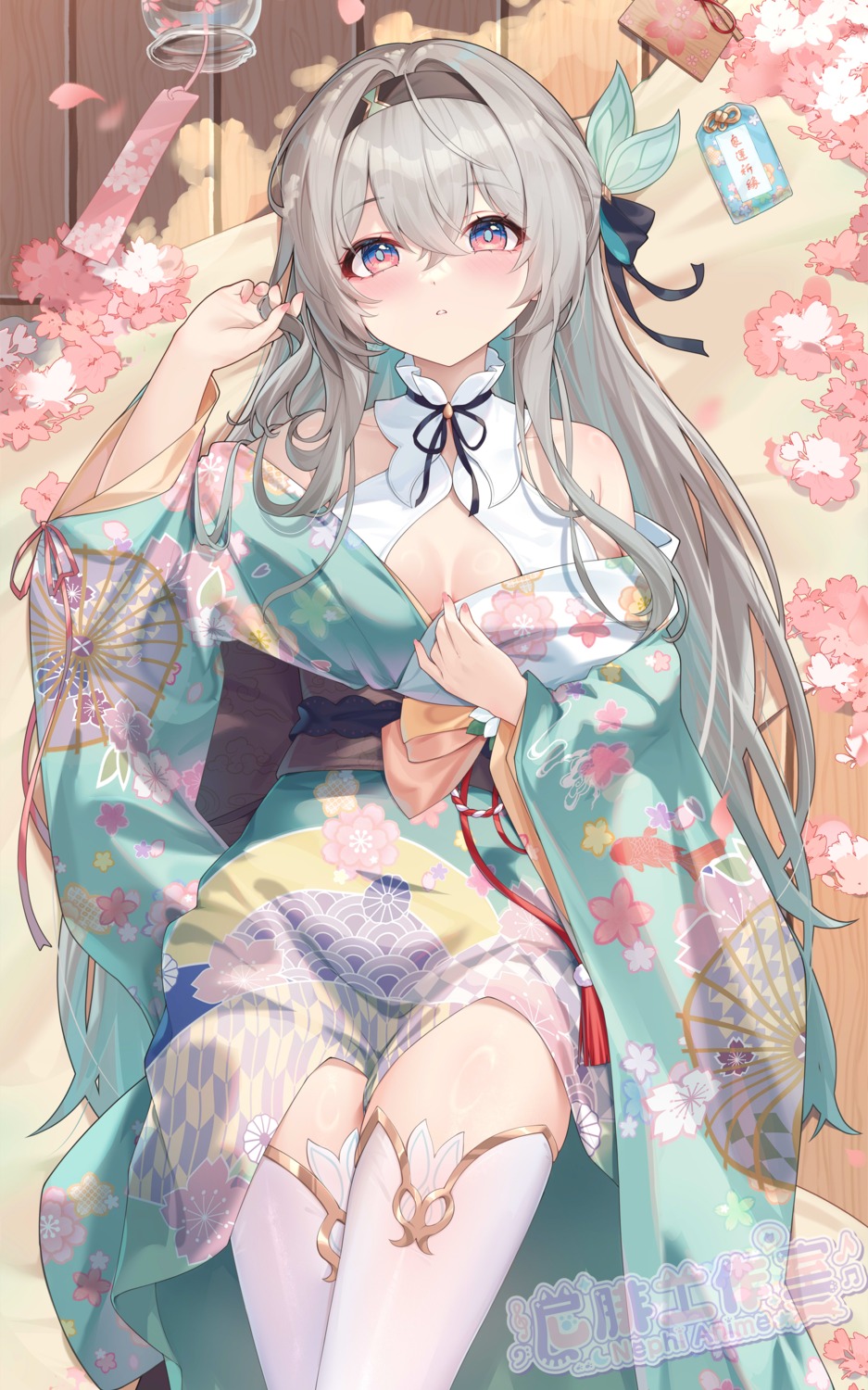 firefly, honkai:_star_rail, japanese_clothes, kuroida, thighhighs