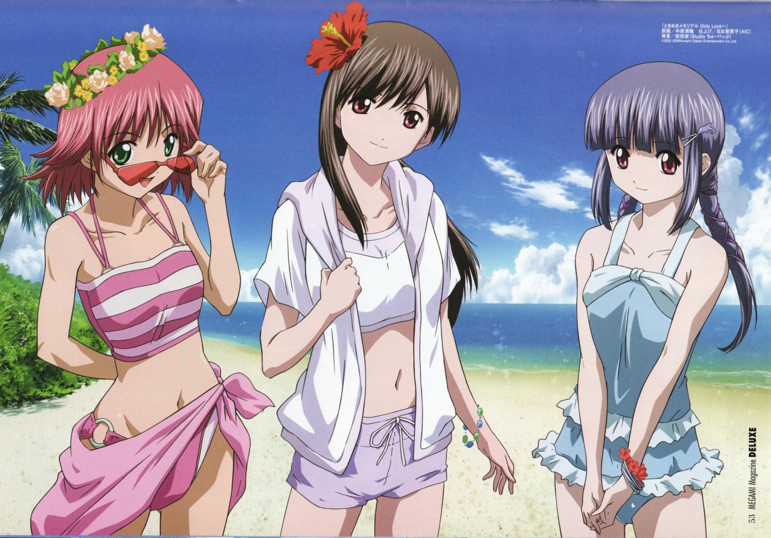 amamiya_sayuri, kasuga_tsukasa, nakahara_kiyotaka, swimsuits, tokimeki_memorial, tokimeki_memorial_only_love, yayoi_mina