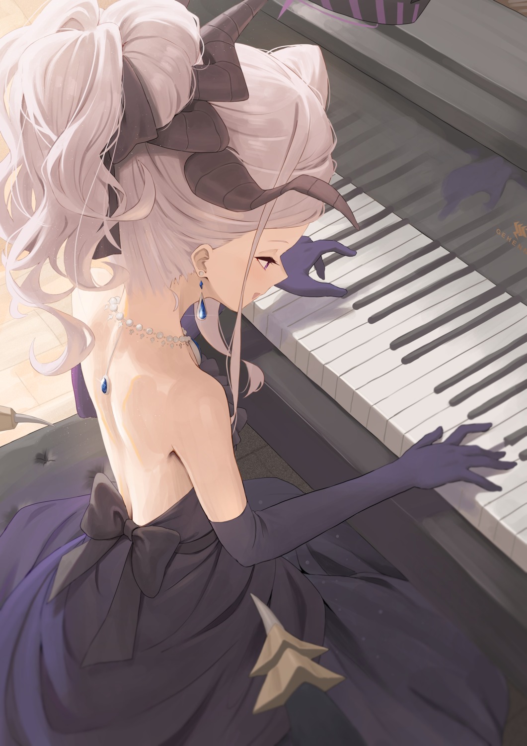 blue_archive, devil, dress, halo, horns, karadborg, no_bra, sorasaki_hina