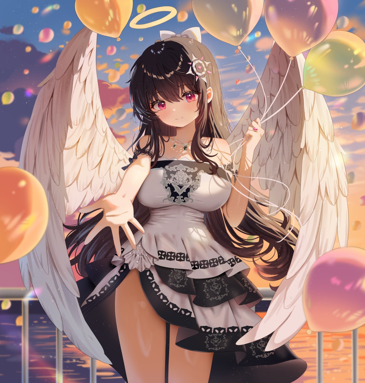 angel, arme_(cgsy7484), dress, no_bra, wings