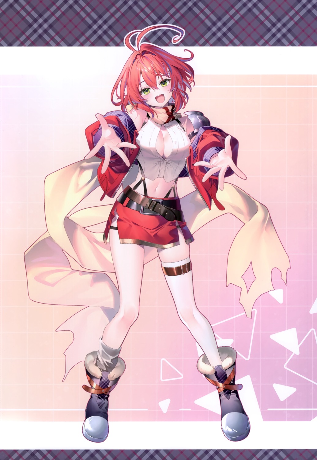 akane_canna, armor, eterna, garter, hiyoku_no_crosspiece, nanashi_inc., no_bra, open_shirt