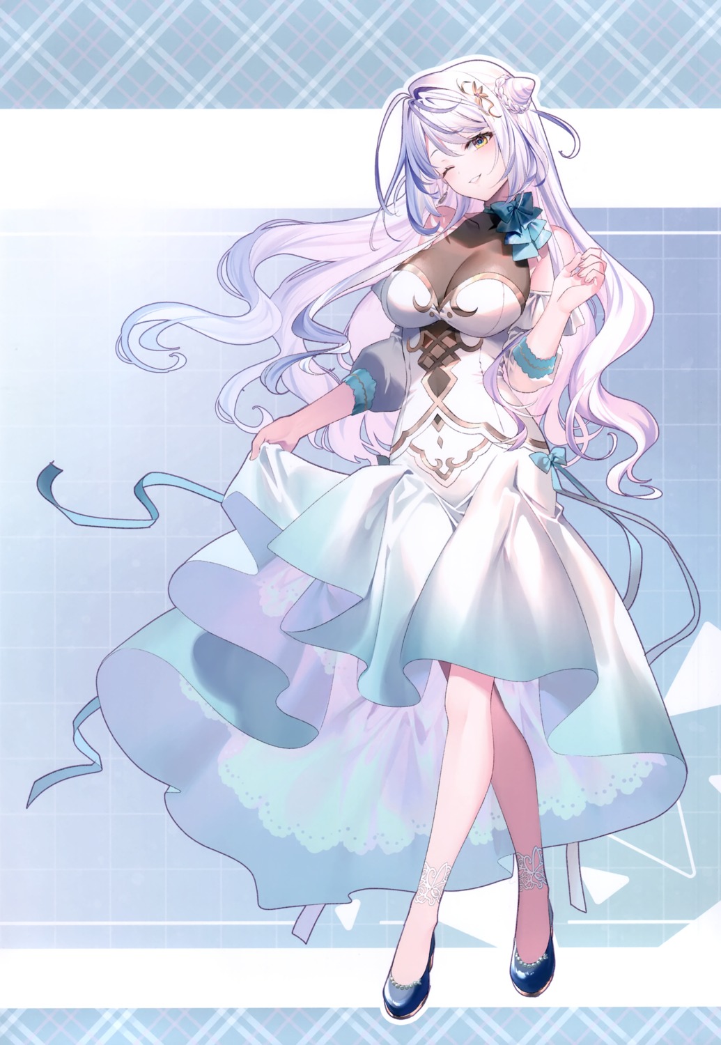dress, eterna, heels, hiyoku_no_crosspiece, kohaku_yuri, nanashi_inc., no_bra, riichu