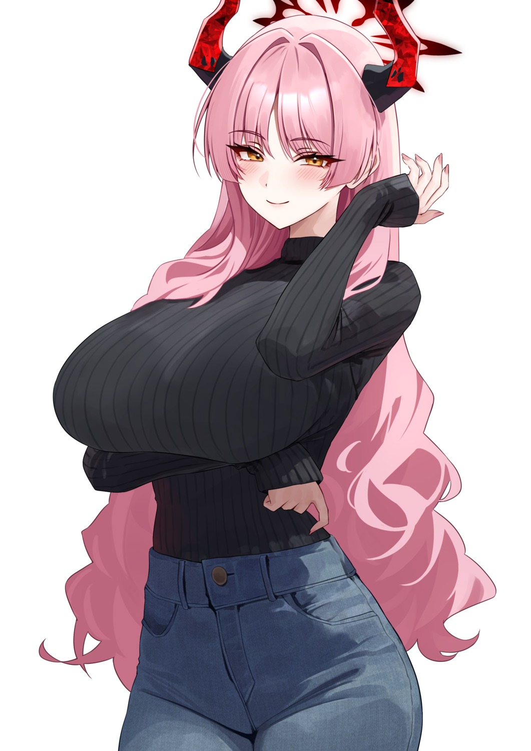 blue_archive, breast_hold, halo, holika_baby, horns, kyougoku_satsuki, sweater