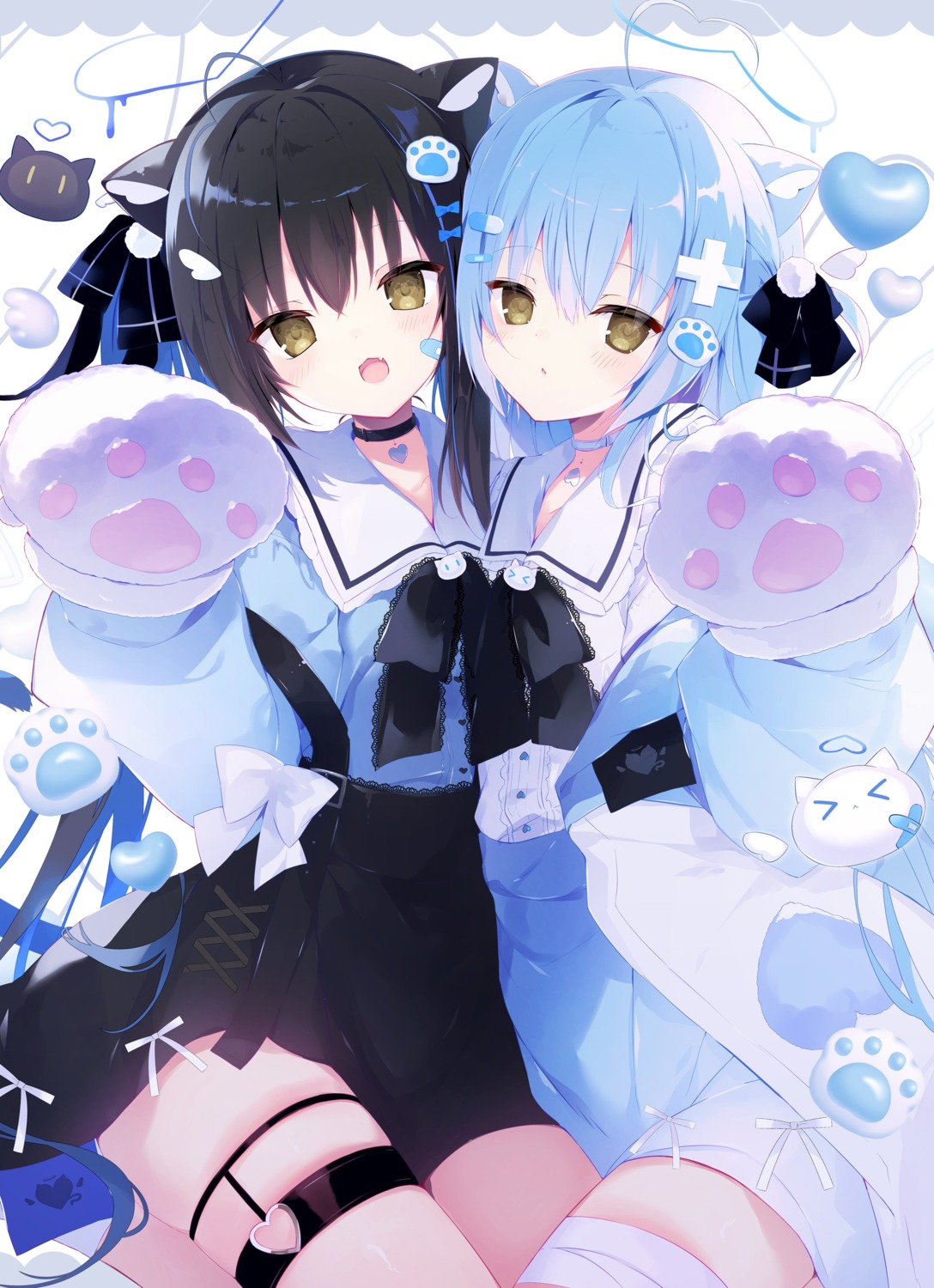 animal_ears, bandages, bandaid, garter, halo, muku_(apupop), nekomimi, tail