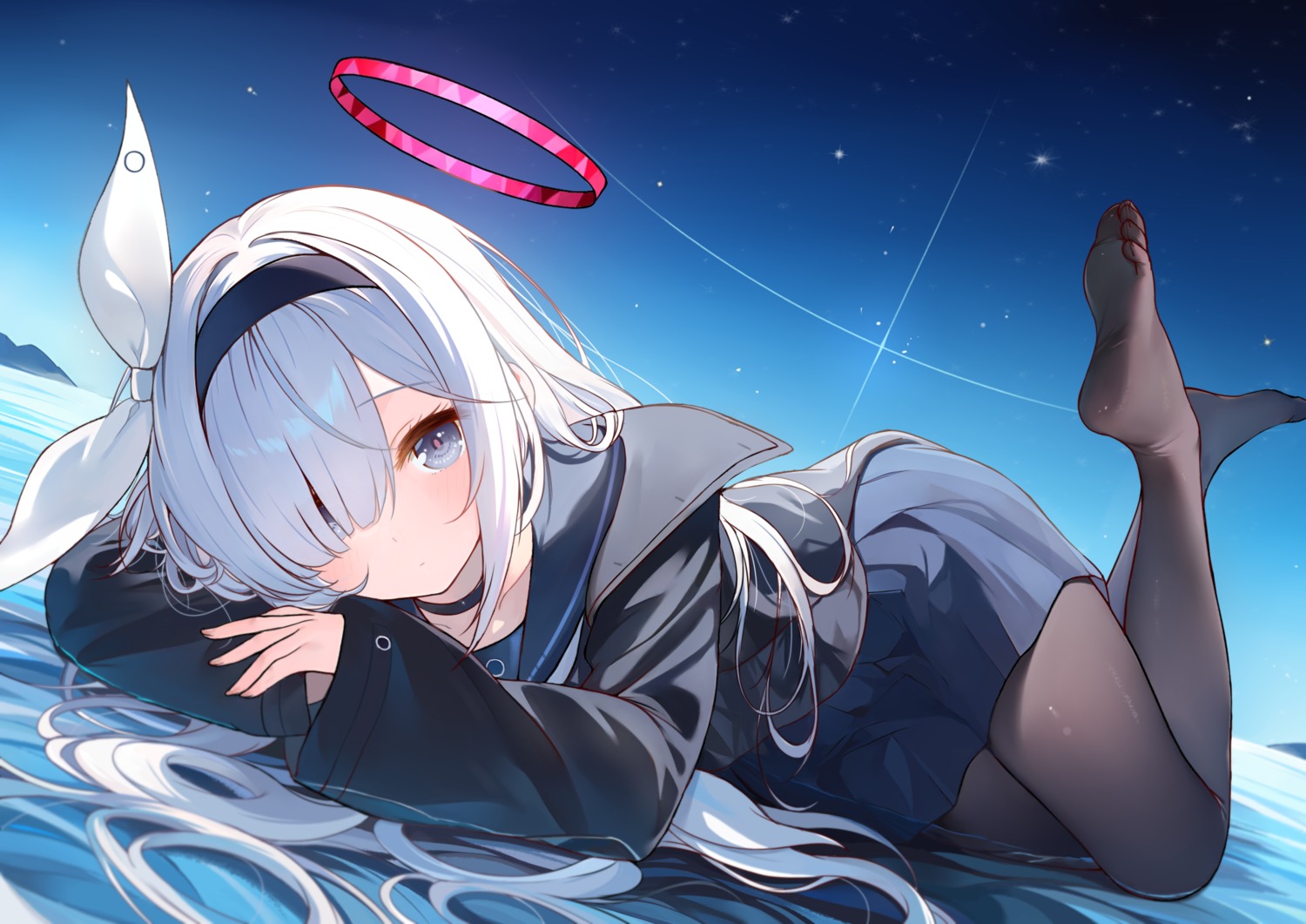 arona_(blue_archive), blue_archive, flan_(seeyouflan), halo, pantyhose, plana_(blue_archive), seifuku, wet