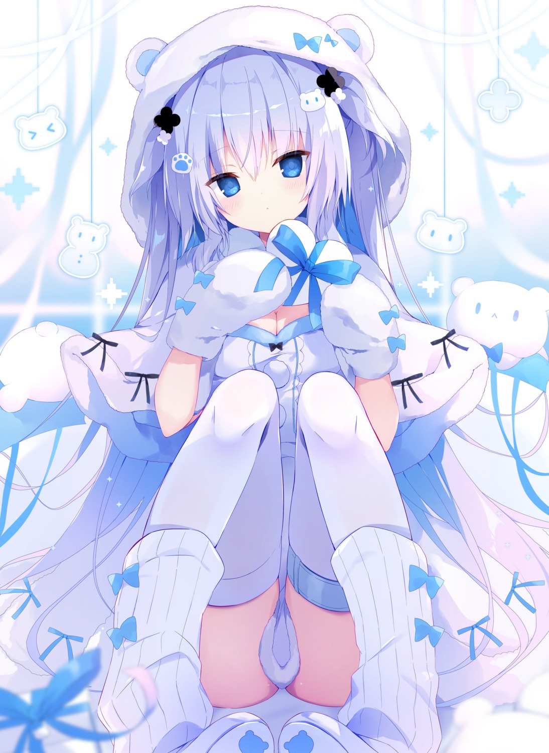 aisu_mint, animal_ears, cleavage, dress, garter, muku_(apupop), skirt_lift, thighhighs