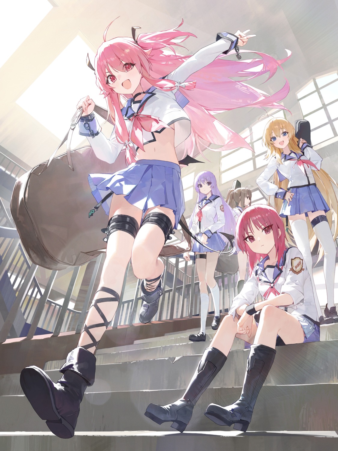 angel_beats!, devil, fuchita_hisako, garter, irie_miyuki, iwasawa_masami, modare, seifuku