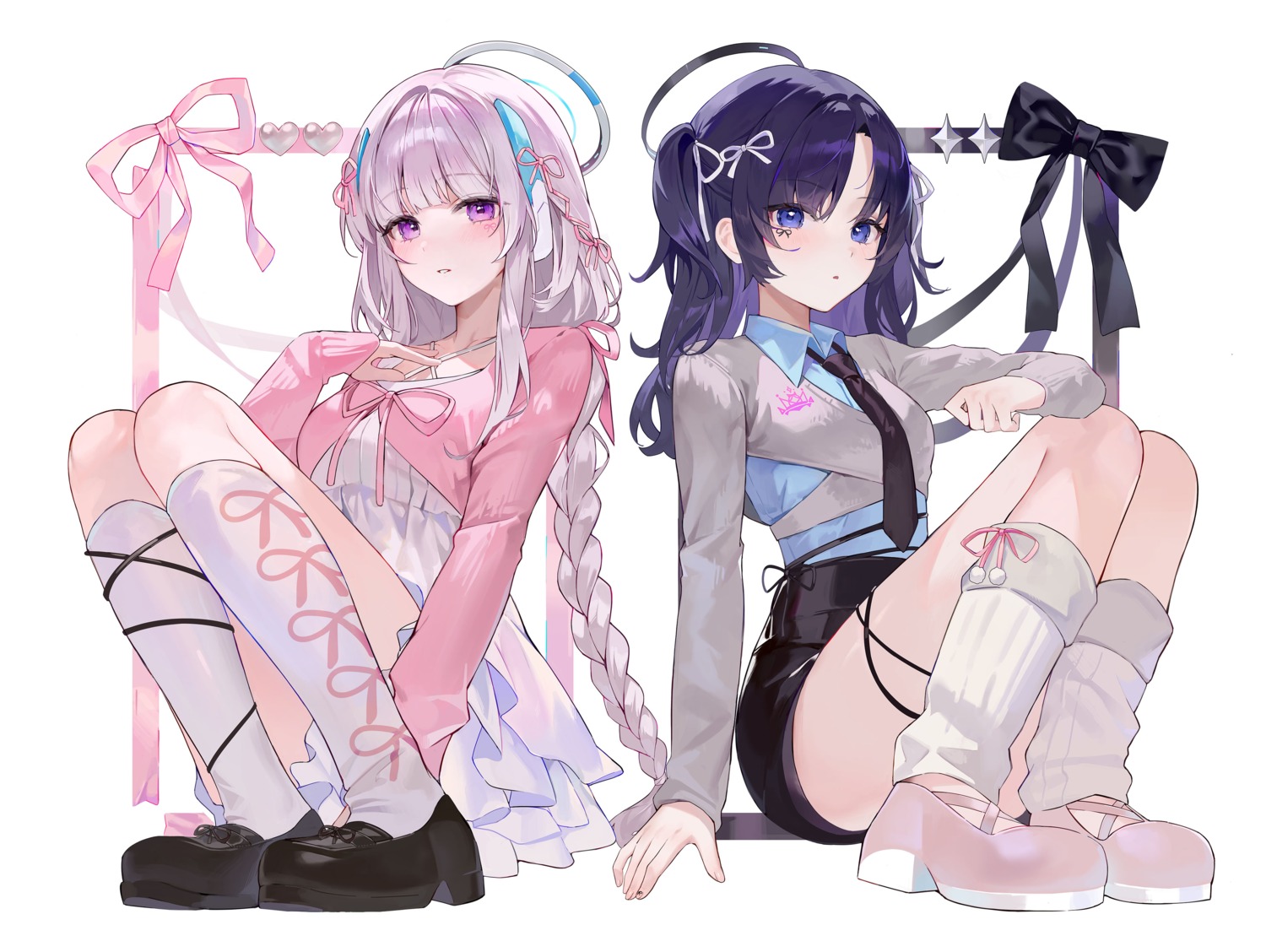 blue_archive, garter, halo, hayase_yuuka, knowa, skirt_lift, sweater, tattoo, ushio_noa