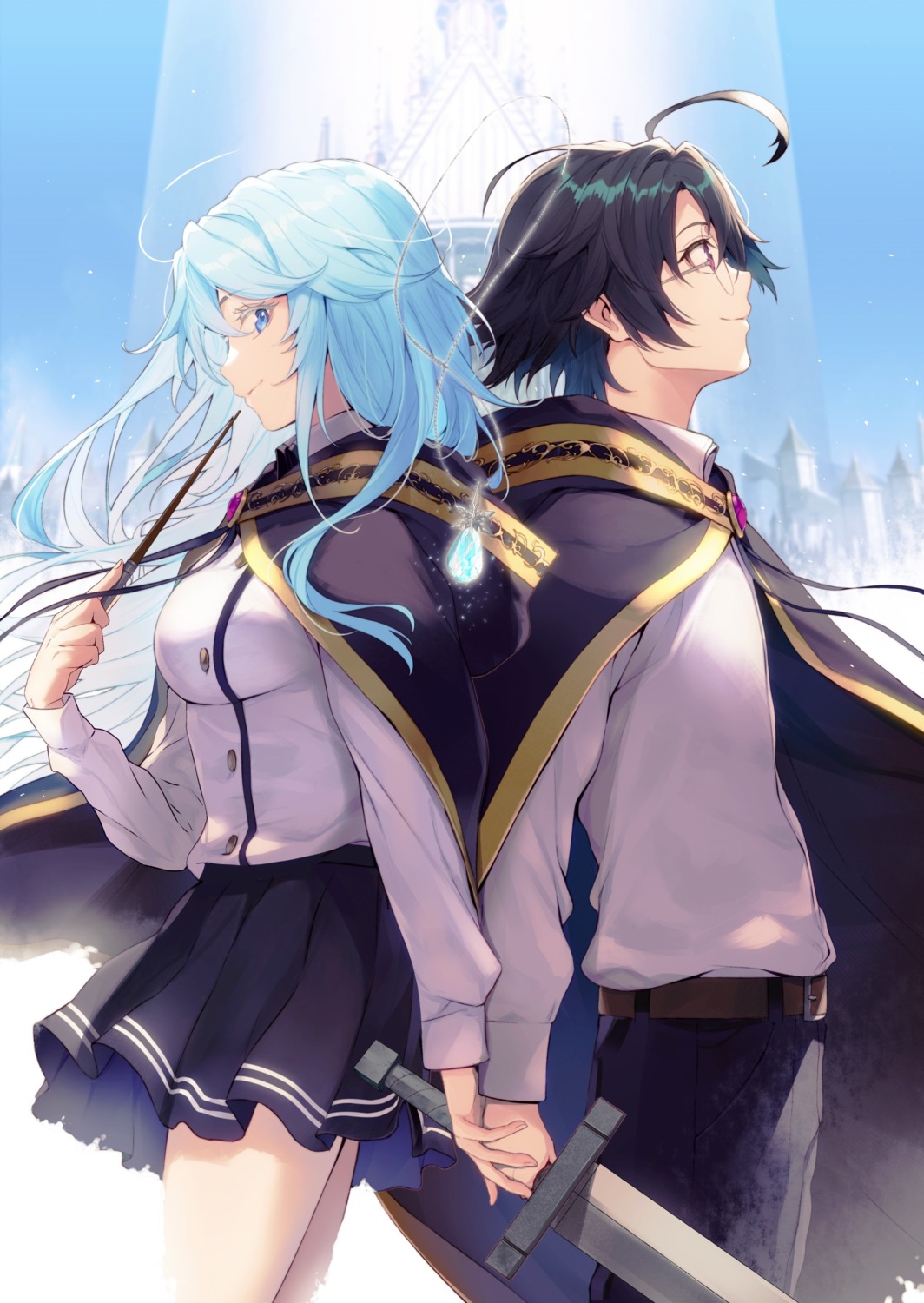 elfaria_albis_serfort, megane, seifuku, skirt_lift, sword, tsue_to_tsurugi_no_wistoria, weapon, will_serfort, yuunagi