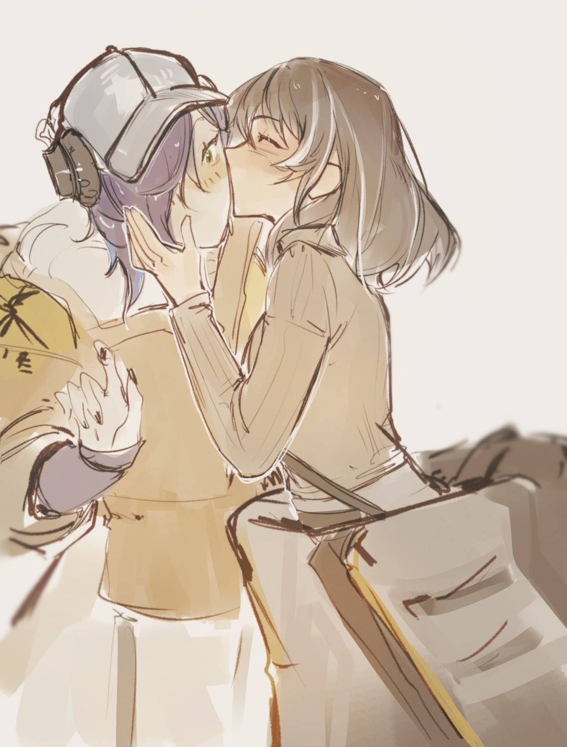 arknights, asbestos_(arknights), headphones, magallan_(arknights), nia_(xinyanfanclub), sketch, sweater