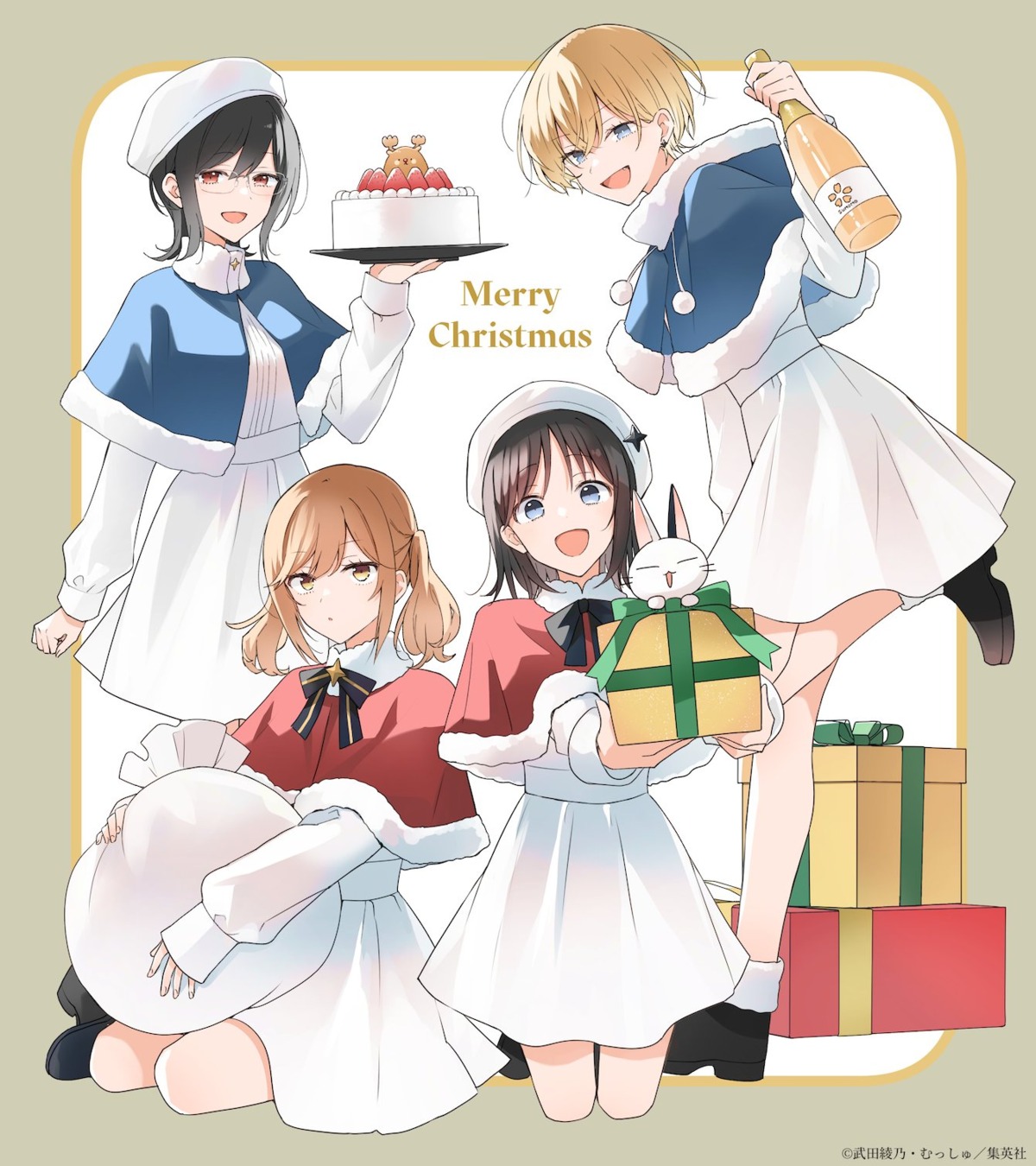 christmas, dress, hana_wa_saku_shura_no_gotoku, haruyama_hana, megane, musshu, natsue_an, totonoi_ryouko