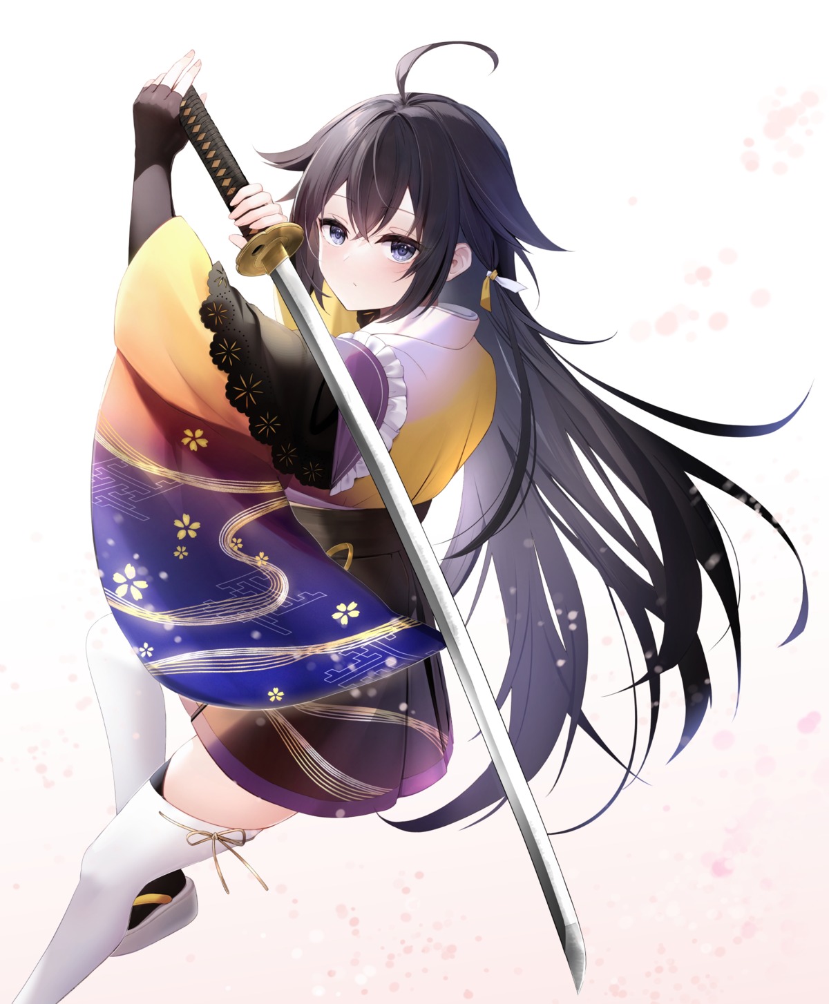 fuuka_shinonome, japanese_clothes, sword, thighhighs, yonezou, yuusha_party_wo_oidasareta_kiyou_bimbou