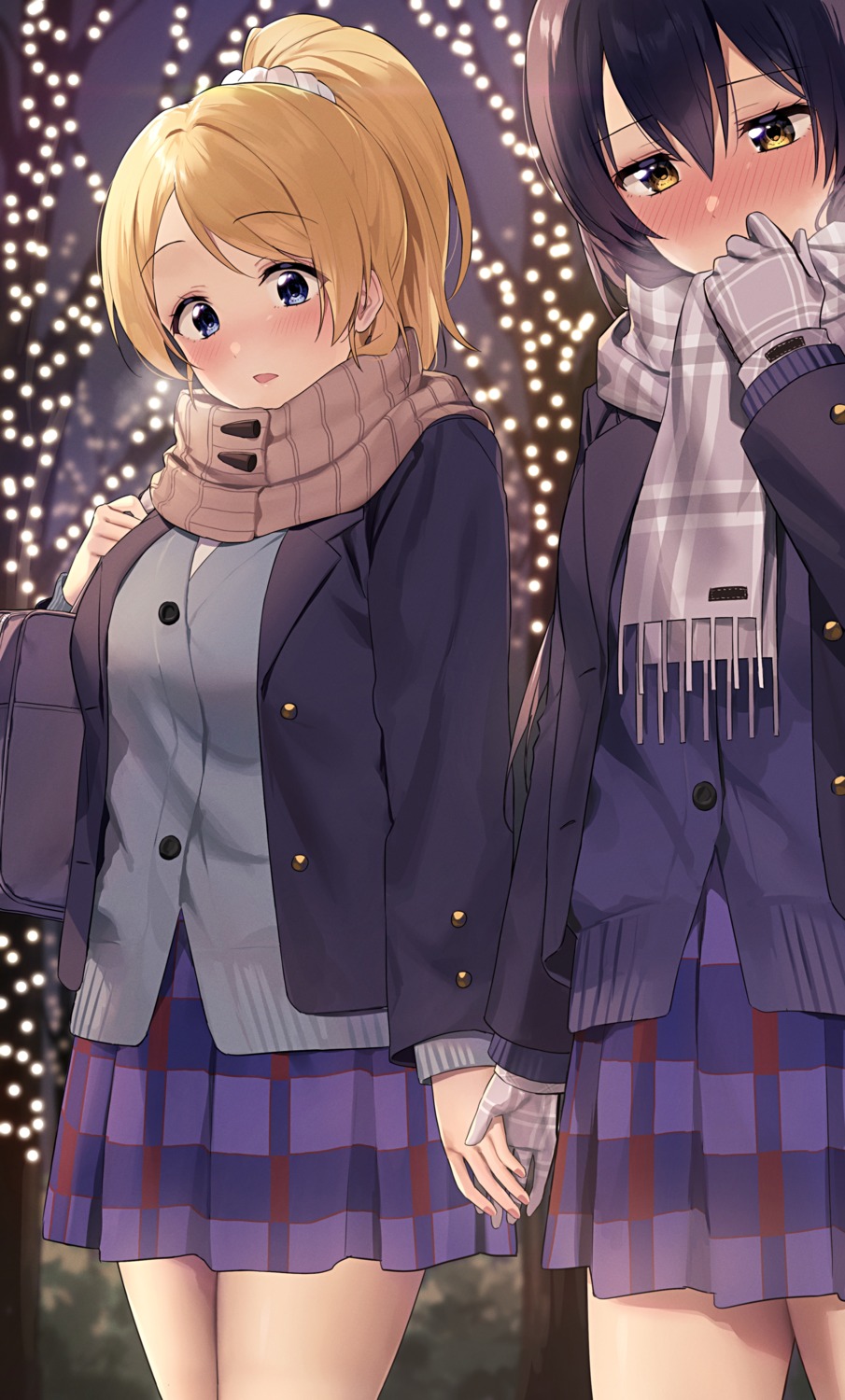 ayase_eli, christmas, love_live!, love_live!_(series), nanatsu_no_umi, seifuku, sonoda_umi, sweater