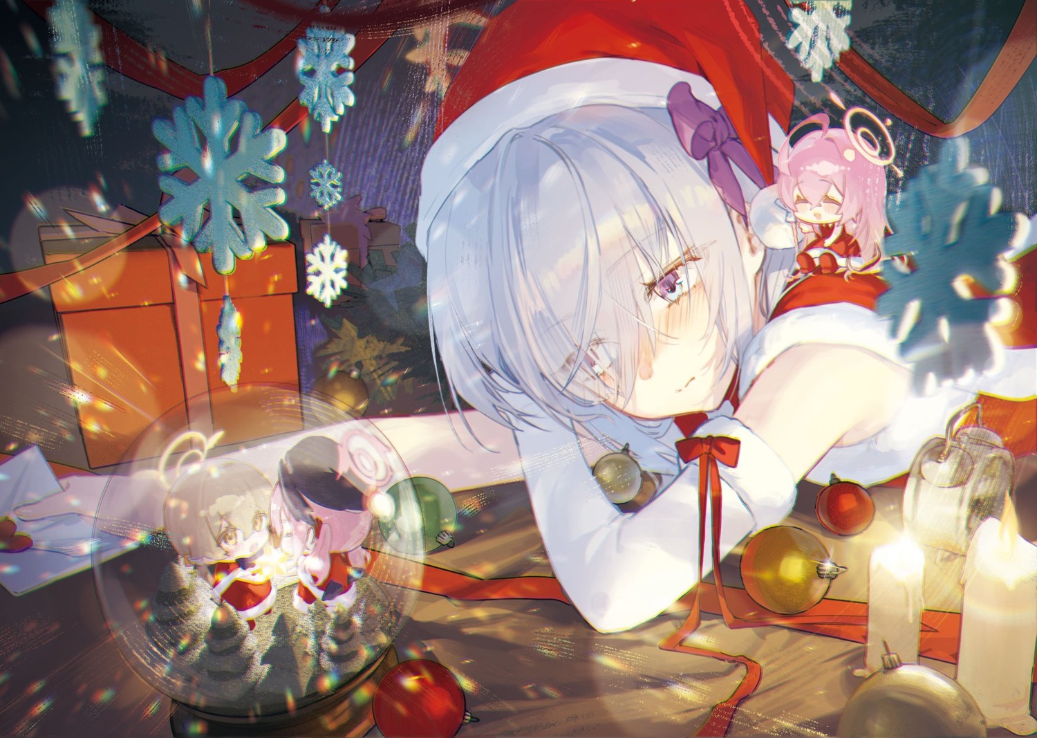 ajitani_hifumi, blue_archive, chibi, christmas, dress, halo, kokko_(kokko3045), shimoe_koharu