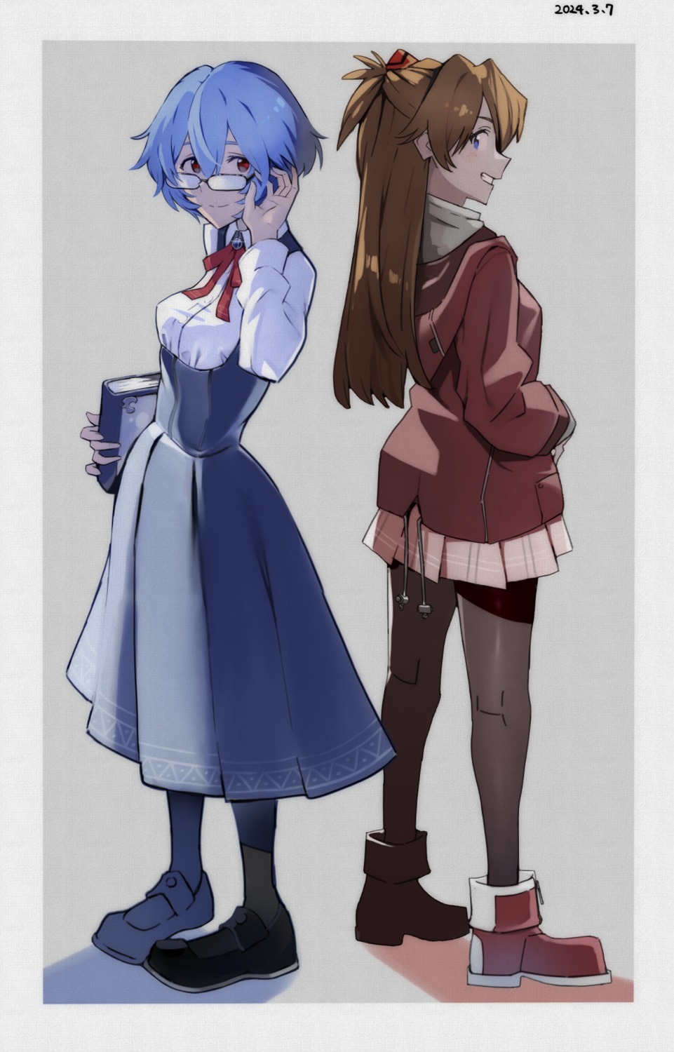 ayanami_rei, megane, neon_genesis_evangelion, pantyhose, seifuku, souryuu_asuka_langley, yagisawa_teru