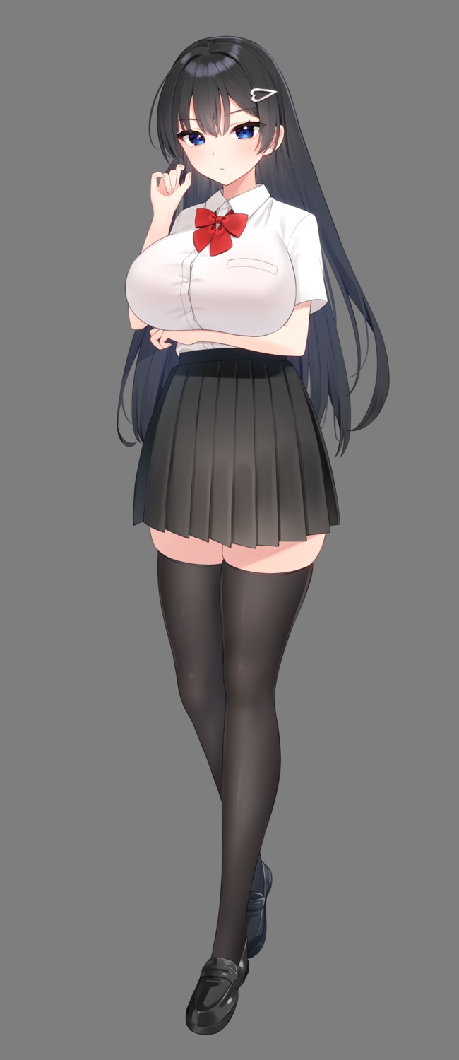 breast_hold, seifuku, thighhighs, transparent_png, yamamura_umi
