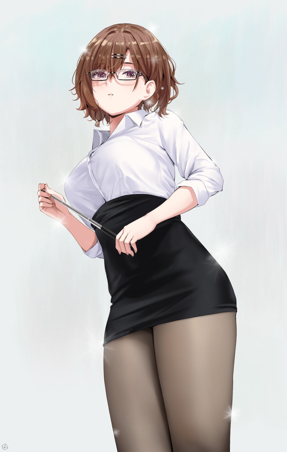 dress_shirt, higuchi_madoka, kuuhaku_(pskf2372), megane, pantyhose, the_idolm@ster, the_idolm@ster_shiny_colors