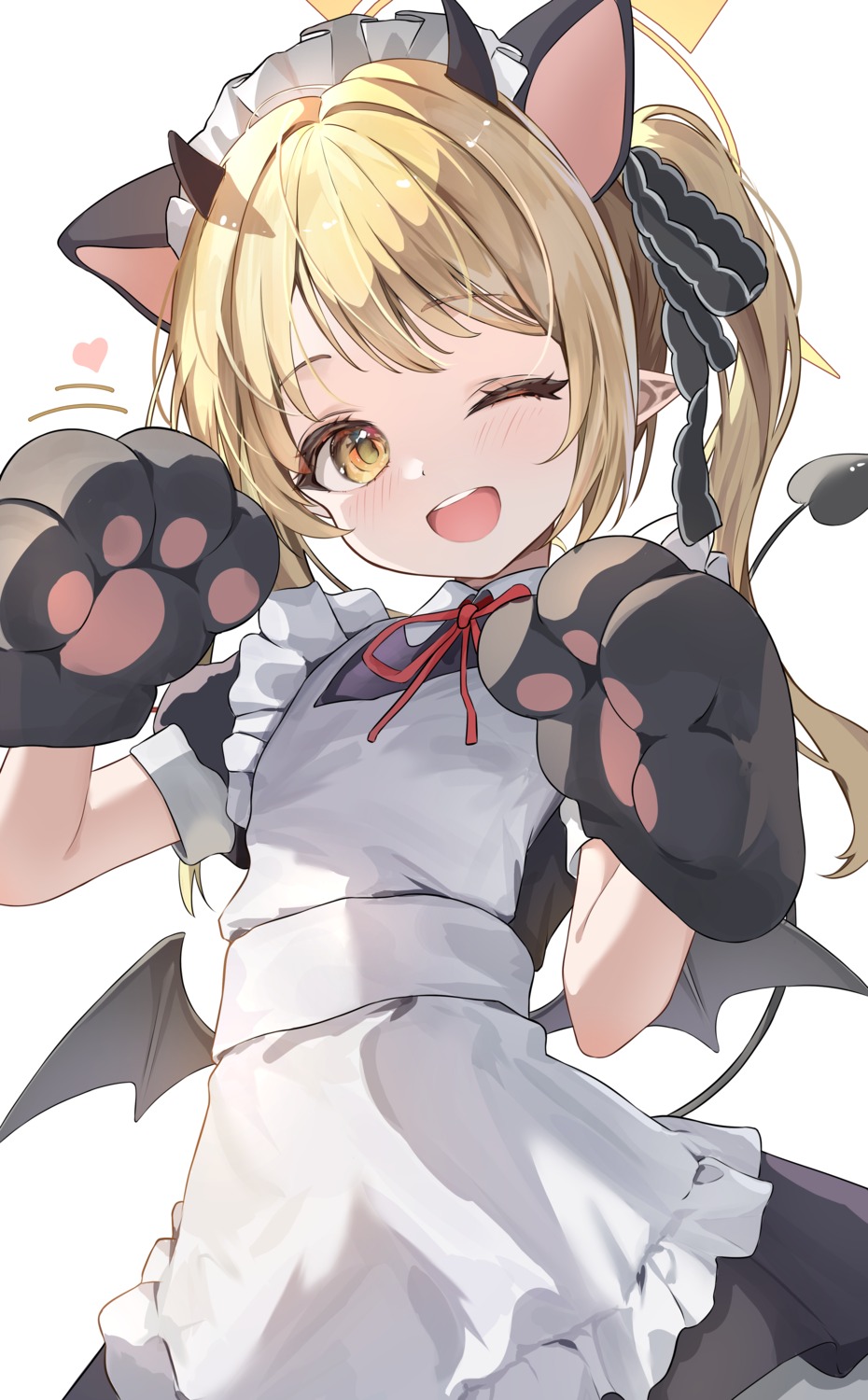 animal_ears, blue_archive, devil, halo, horns, maid, nekomimi, pointy_ears, tail, tanga_ibuki, umou_(umouawa), wings