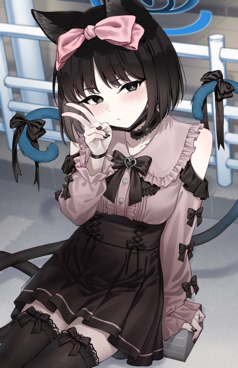 animal_ears, blue_archive, halo, kiryuu_kikyou, nekomimi, pizza_(artist), tail, thighhighs