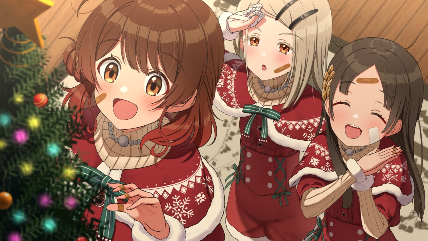 bandages, bandaid, christmas, gakuen_idolm@ster, hanami_ume, kuramoto_china, osoba_susurukun, shinosawa_hiro