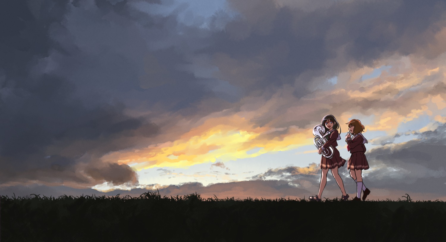 hibike!_euphonium, landscape, megane, oumae_kumiko, seifuku, tanaka_asuka, tototo
