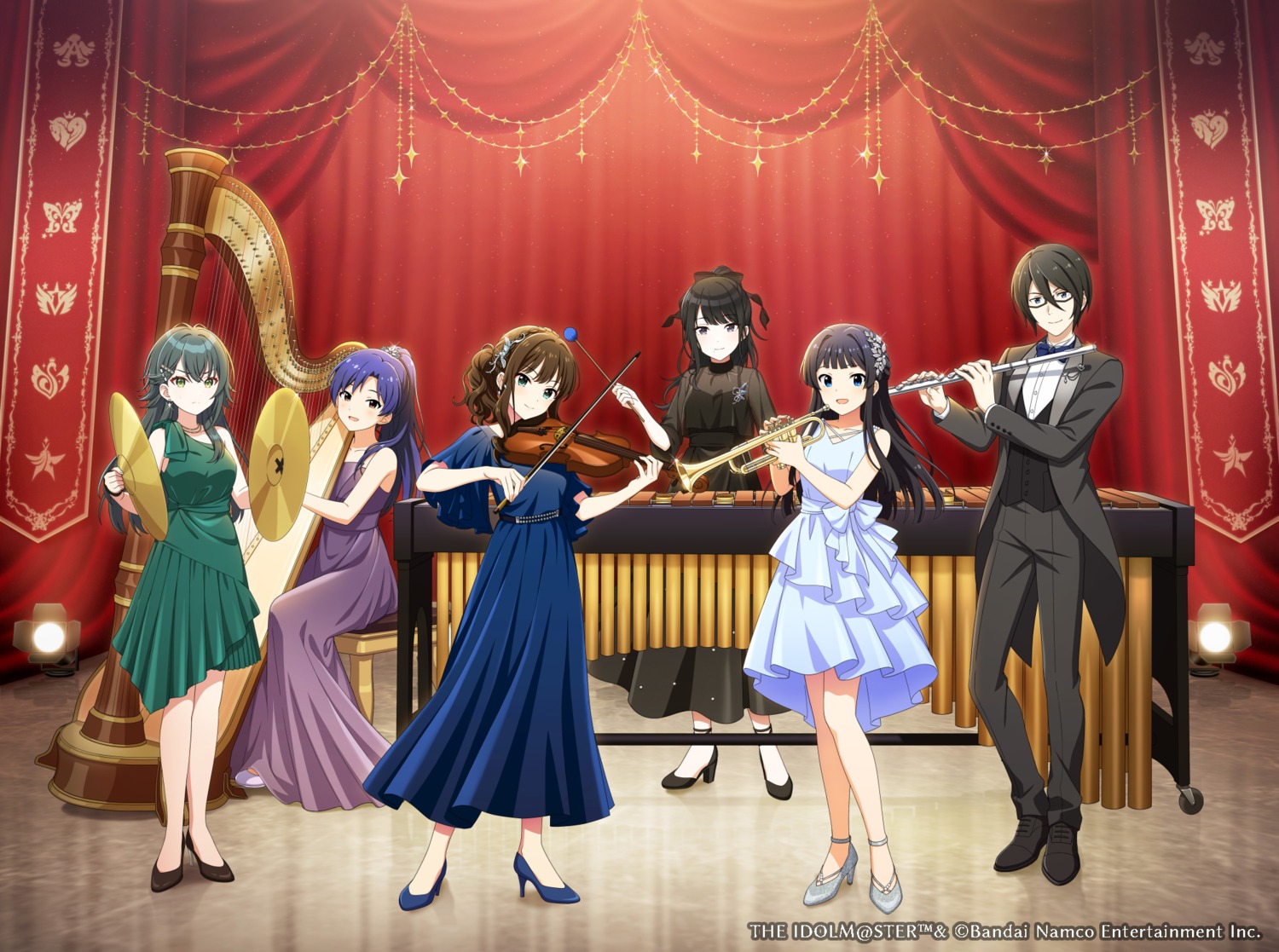 crossover, dress, gakuen_idolm@ster, heels, kazano_hiori, kisaragi_chihaya, megane, mogami_shizuka, sakuraba_kaoru, see_through, shibuya_rin, tagme, the_idolm@ster, the_idolm@ster_cinderella_girls, the_idolm@ster_million_live!, the_idolm@ster_shiny_colors, the_idolm@ster_side-m, tsukimura_temari